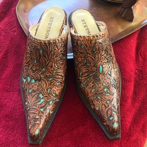 Stetson hand tooled leather with turquoise mule